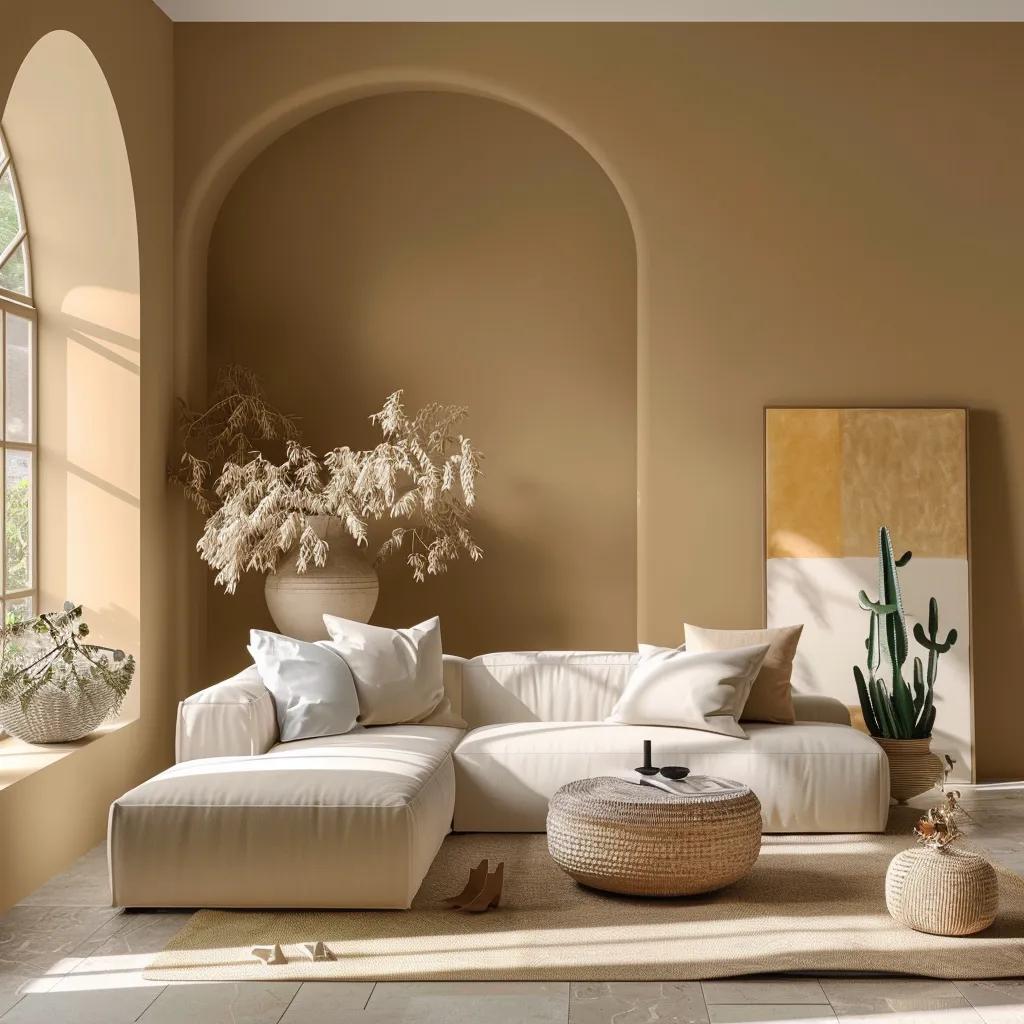 Stylish living room with 2025 interior paint trends showcasing earthy tones and serene pastels