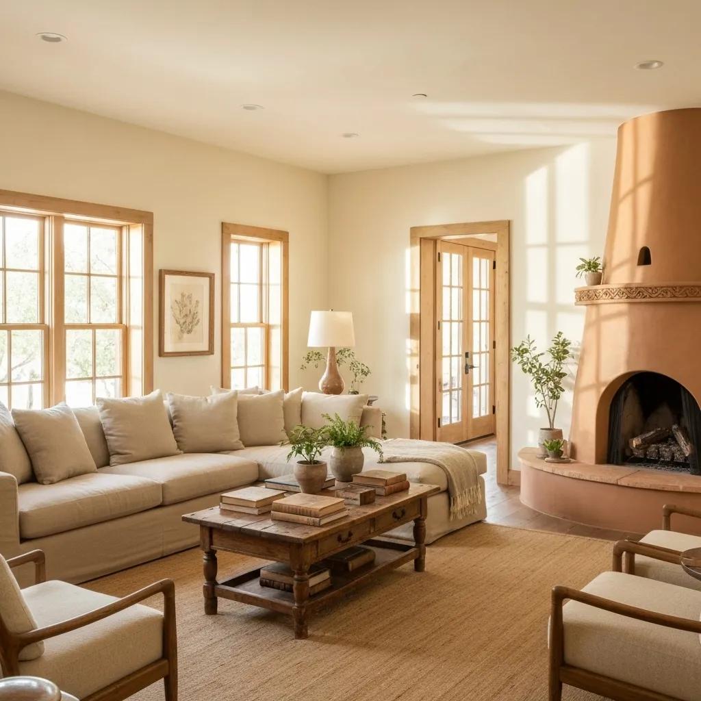 Warm neutrals and earthy tones in a Fredericksburg TX living room, showcasing interior paint color trends